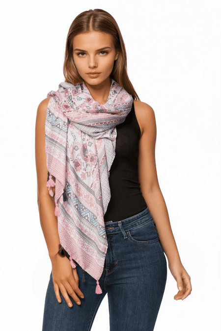 Rio Blooms Print Coverup Scarf Wrap in Navy