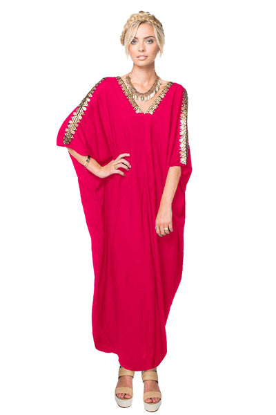 Bali Maxi Kaftan Sundress with Metallic Sequin Beads - Subtle Luxury