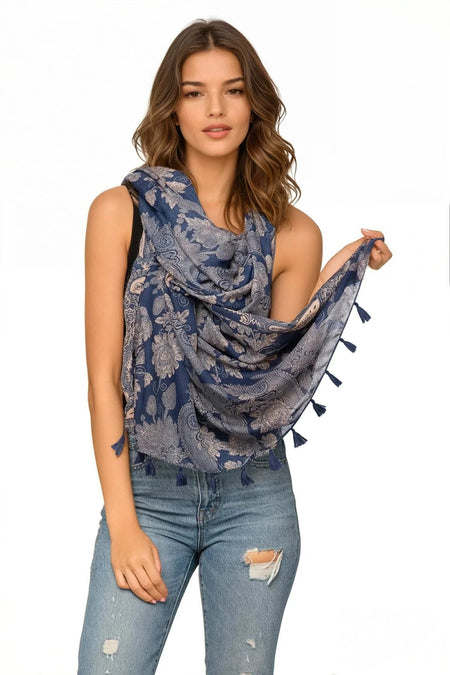 Rio Blooms Print Coverup Scarf Wrap in Navy