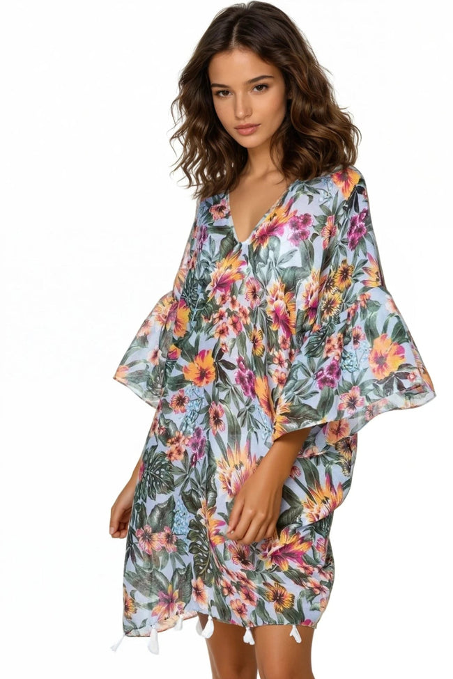 Bay Breeze Floral Tropical Print in Coverup Bell Sundress Coverup - Subtle Luxury