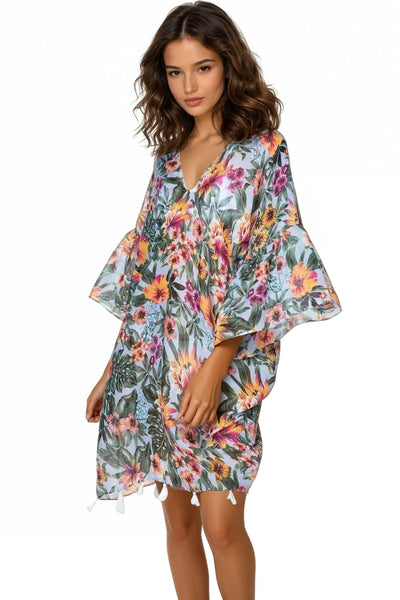 Bay Breeze Floral Tropical Print in Coverup Bell Sundress Coverup - Subtle Luxury