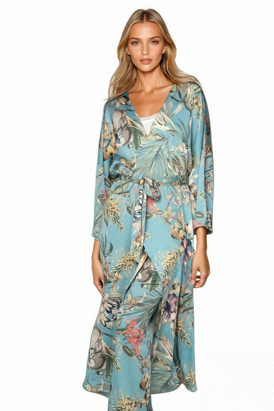 Bed to Brunch Robe Kimono in Tropical Escape Print - Subtle Luxury