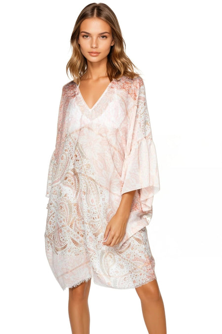 Palms in the Moonlight Print Fringe Kaftan Coverup