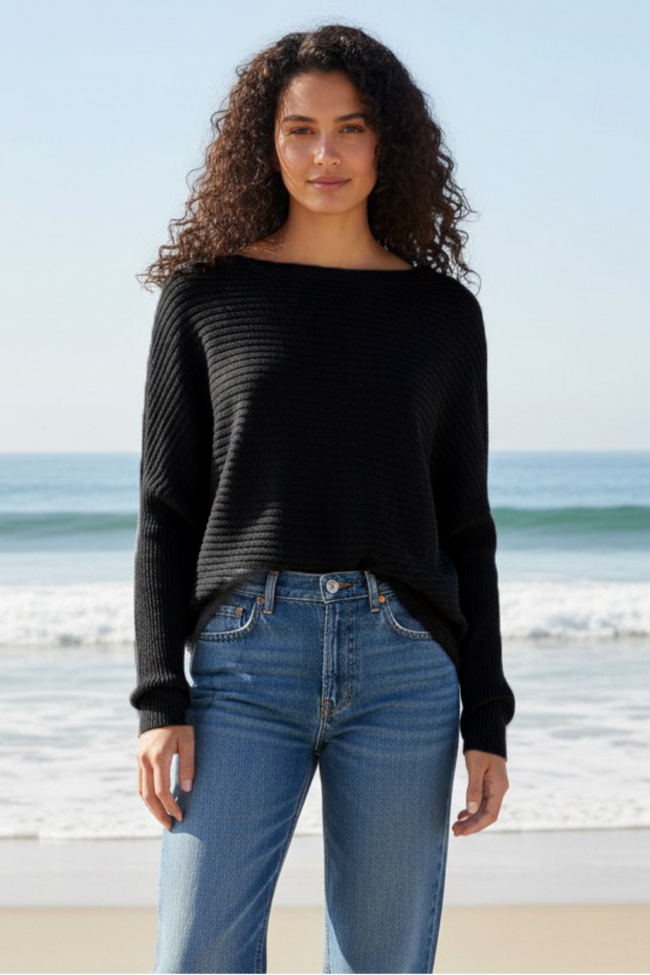On the Horizon Boatneck Rib Knit Novelty Sweater in Paradise Blend