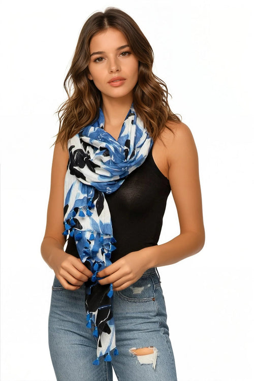 Blue Blossom Indigo Print Scarf Wrap - Subtle Luxury