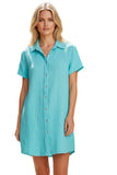 Double Gauze Cotton Washed Solid Short Button Up Dress