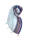 Bohemian Story Blue-Turq Border Print Scarf Wrap Sarong