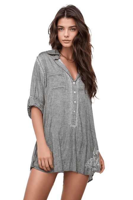 Boyfriend White Cotton Shirt with Hand Stitch Embroideries Sunshine Colors