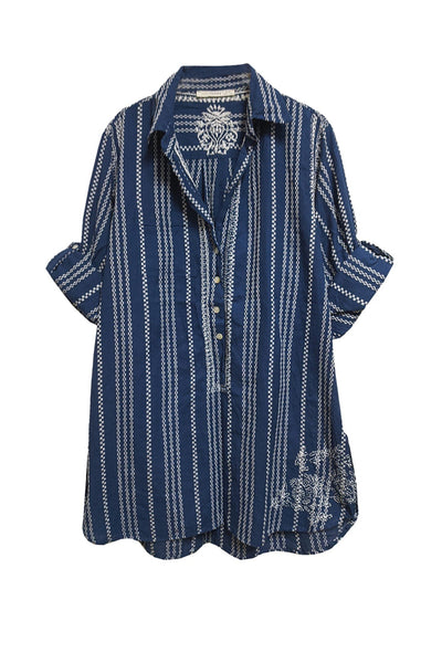 Boyfriend shirt in Cotton Shirting in Blues Embroidery | Sale - Subtle Luxury