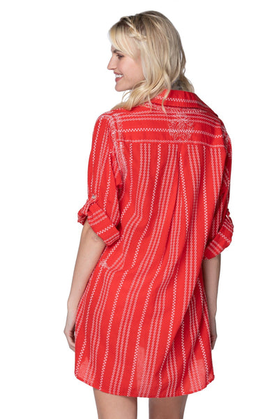 Boyfriend shirt in Cotton Shirting in Reds Embroidery | Sale - Subtle Luxury