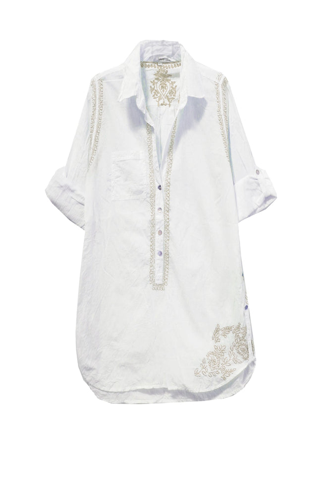Boyfriend White Cotton Shirt in Limited Supply Embroidery Colors Sale - Subtle Luxury