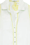 Boyfriend White Cotton Shirt with Hand Stitch Embroideries Sunshine Colors - Subtle Luxury
