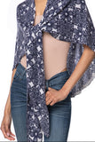 california-cashmere-by-subtle-luxury-100% Cashmere Original Printed Victoria Wrap Sweater not your nona's crochet indigo print