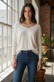 california-cashmere-by-subtle-luxury-Cara Textured V-Neck Sweater Knit Cotton Cashmere Blend chalk white 2