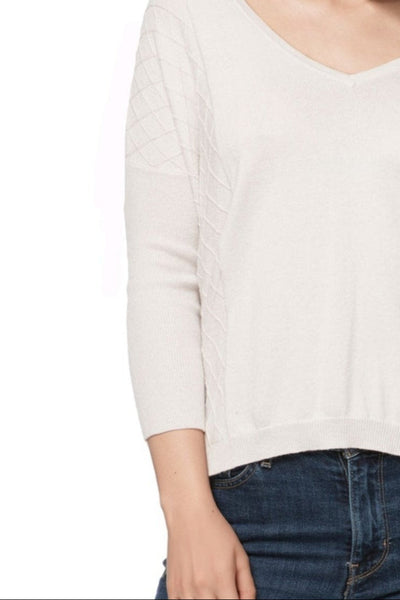 california-cashmere-by-subtle-luxury-Cara Textured V-Neck Sweater Knit Cotton Cashmere Blend chalk white