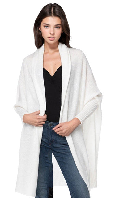 California Cashmere by Subtle Luxury Cardigan Cocoon Shawl Jacket / S/M / Snow 100% Cashmere Cocoon Shawl Sweater Jacket
