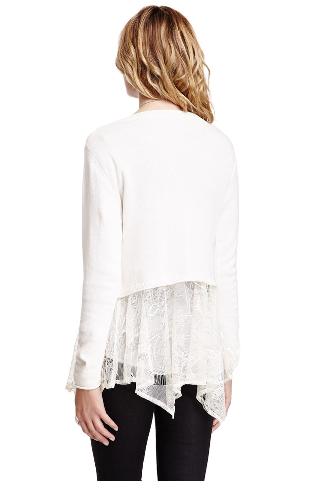 California Cashmere by Subtle Luxury Cardigan S/M / Froth Almost Vintage Sweater Cardigan with Flounce Lace Hem