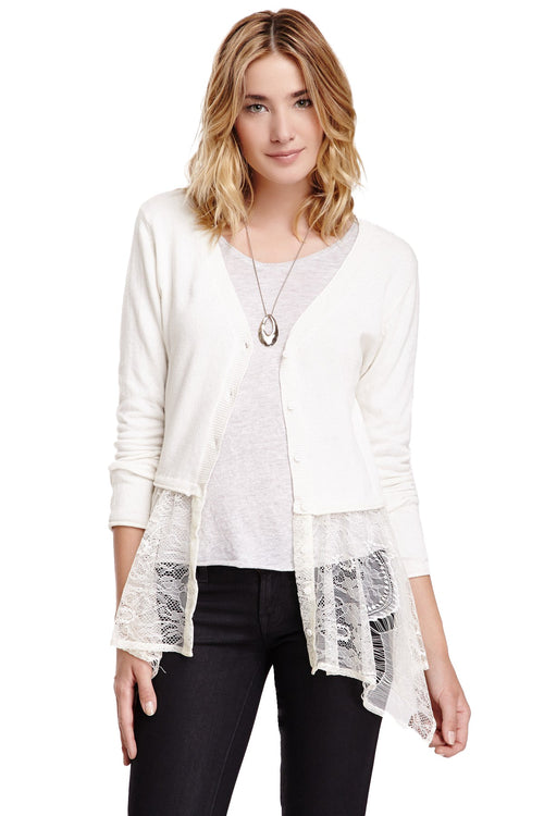 California Cashmere by Subtle Luxury Cardigan S/M / Froth Almost Vintage Sweater Cardigan with Flounce Lace Hem