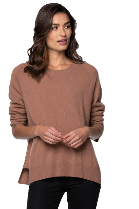 100% Cashmere Loose & Easy Crew Sweater in Caraway