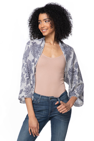 California Cashmere by Subtle Luxury Cashmere Ballerina Shrug / S/M / Flower of Happiness-Blue 100% Cashmere Printed Ballerina Shrug Sweater