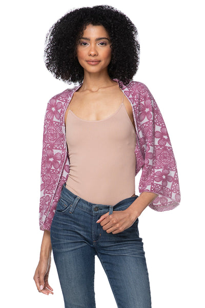 California Cashmere by Subtle Luxury Cashmere Ballerina Shrug / S/M / Not your Nona's Crochet-Maroon 100% Cashmere Printed Ballerina Shrug Sweater