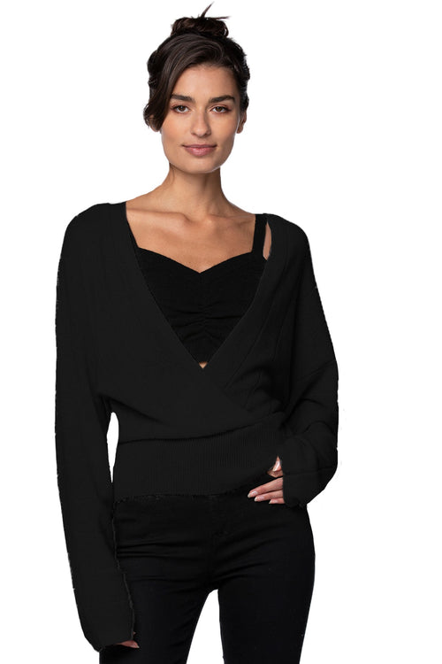 California Cashmere by Subtle Luxury Cashmere Camilla Crossover Top / S/M / Black 100% Cashmere Camilla Front Crossover Sweater Knit