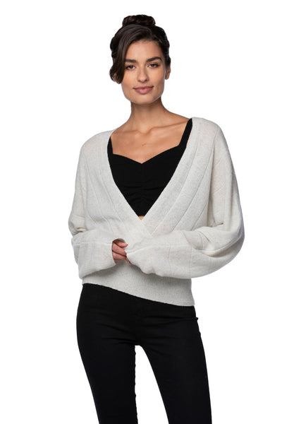 California Cashmere by Subtle Luxury Cashmere Camilla Crossover Top / S/M / Snow Speckle 100% Cashmere Camilla Front Crossover Sweater