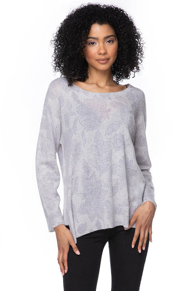 California Cashmere by Subtle Luxury Cashmere Comfort Crew / S/M / Flower of Happiness-Silver 100% Cashmere Printed Comfort Crew
