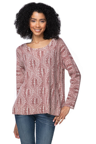California Cashmere by Subtle Luxury Cashmere Comfort Crew / S/M / Pine Bubbles-Terracotta 100% Cashmere Printed Comfort Crew