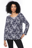 California Cashmere by Subtle Luxury Cashmere Comfort Crew / S/M / Rose Garden-Blue 100% Cashmere Printed Comfort Crew
