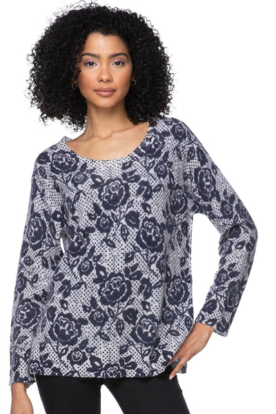 California Cashmere by Subtle Luxury Cashmere Comfort Crew / S/M / Rose Garden-Blue 100% Cashmere Printed Comfort Crewneck Sweater