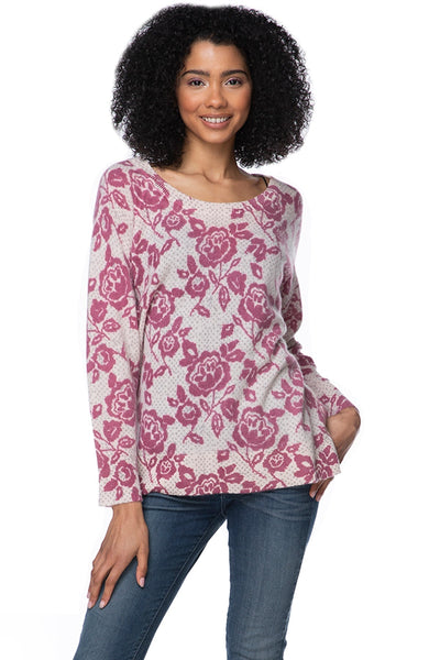 California Cashmere by Subtle Luxury Cashmere Comfort Crew / S/M / Rose Garden-Pink 100% Cashmere Printed Comfort Crew