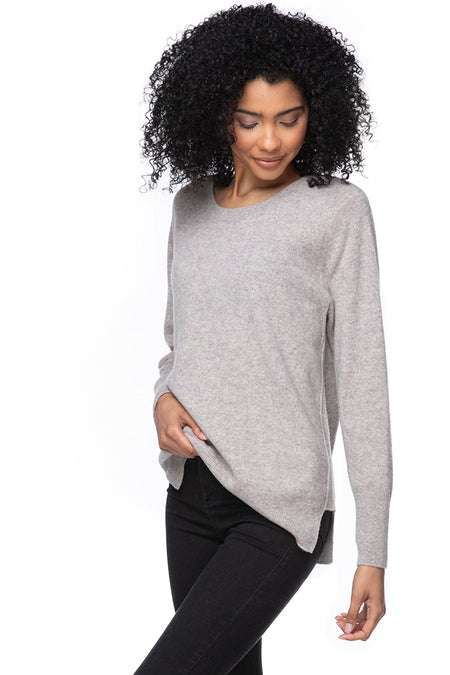 100% Cashmere Comfort Crew Sweater in Light Weight Beige