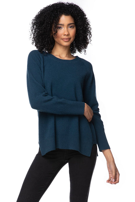 100% Cashmere Loose & Easy Crew Sweater in Hunter