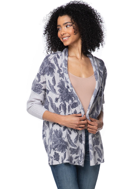 California Cashmere by Subtle Luxury Cashmere Cropped Cocoon / S/M / Flower of Happiness-Blue 100% Cashmere Printed Cropped Cocoon Coat