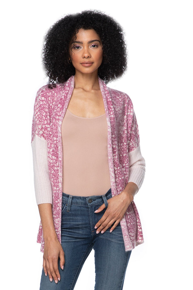 California Cashmere by Subtle Luxury Cashmere Cropped Cocoon / S/M / Mosaic Florals-Pink 100% Cashmere Printed Cropped Cocoon Coat