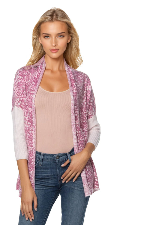 California Cashmere by Subtle Luxury Cashmere Cropped Cocoon / S/M / Mosaic Florals-Pink 100% Cashmere Printed Cropped Cocoon Sweater