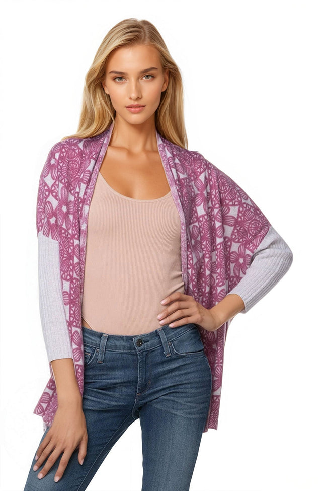 California Cashmere by Subtle Luxury Cashmere Cropped Cocoon / S/M / Not your Nona's Crochet-Maroon 100% Cashmere Printed Cropped Cocoon Sweater