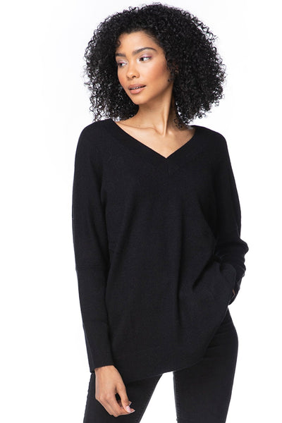California Cashmere by Subtle Luxury Cashmere Double V-Neck Sweater / S/M / Black 100% Cashmere Reversible Easy V-Neck Sweater