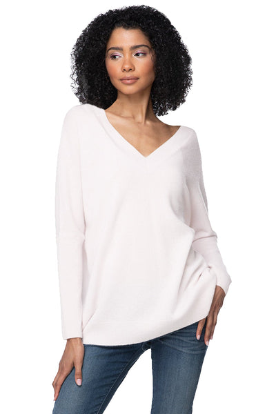 California Cashmere by Subtle Luxury Cashmere Double V-Neck Sweater / S/M / Eggshell 100% Cashmere Reversible Easy V-Neck Sweater