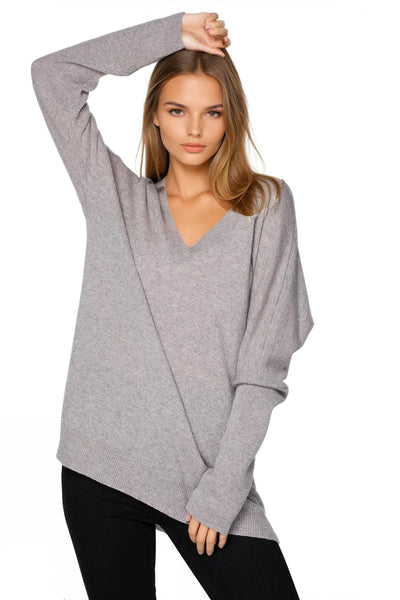 California Cashmere by Subtle Luxury Cashmere Double V-Neck Sweater / S/M / Fossil 100% Cashmere Reversible Easy V-Neck Sweater - Neutrals