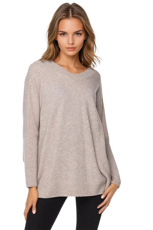 California Cashmere by Subtle Luxury Cashmere Double V-Neck Sweater / S/M / Light Weight Beige 100% Cashmere Reversible Easy V-Neck Sweater - Neutrals