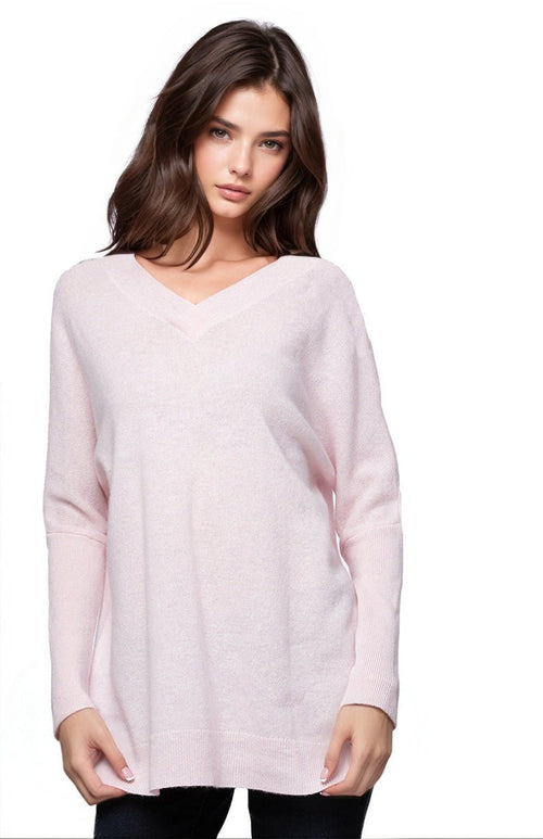 California Cashmere by Subtle Luxury Cashmere Double V-Neck Sweater / XS/S / Rose Quartz 100% Cashmere Reversible Easy V-Neck Sweater - Resort