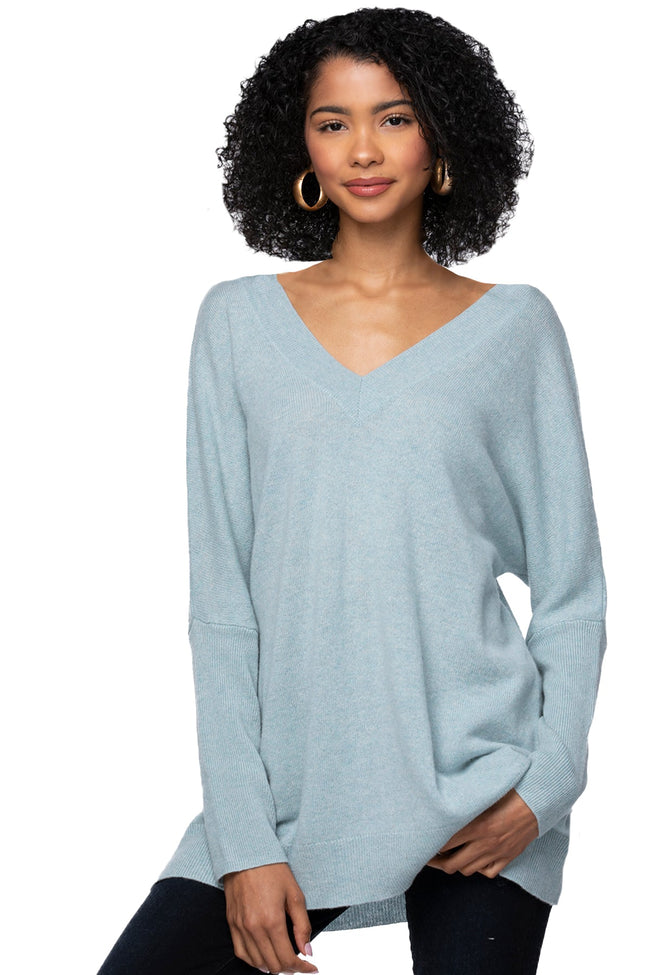 California Cashmere by Subtle Luxury Cashmere Double V-Neck Sweater / XS/S / Royal Fern 100% Cashmere Reversible Easy V-Neck Sweater - Resort