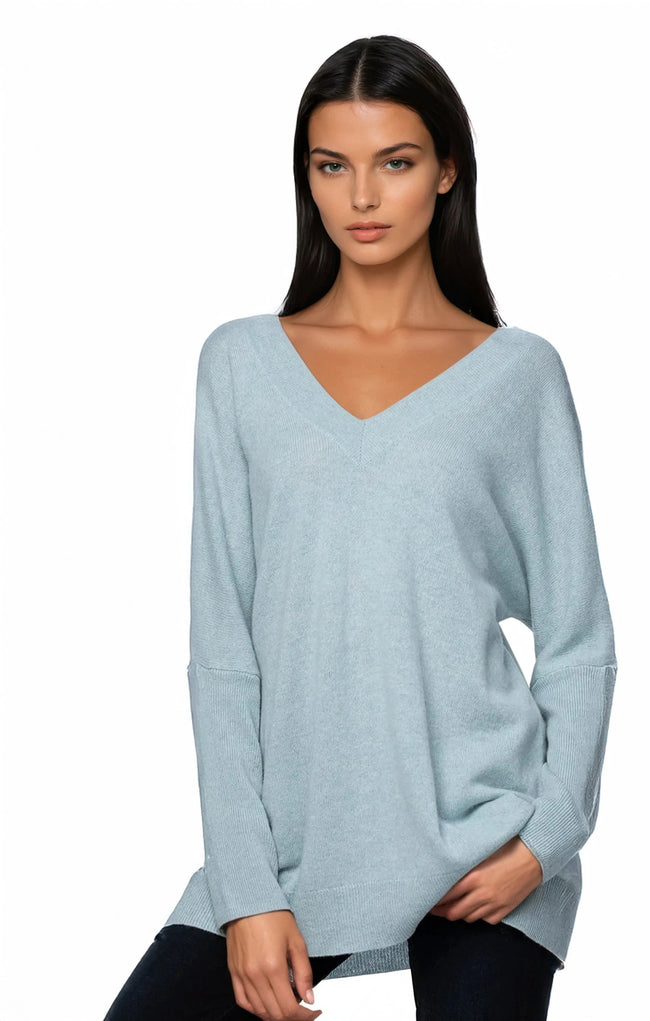 California Cashmere by Subtle Luxury Cashmere Double V-Neck Sweater / XS/S / Royal Fern 100% Cashmere Reversible Easy V-Neck Sweater - Resort