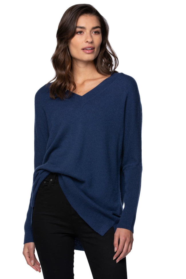 California Cashmere by Subtle Luxury Cashmere Double V-Neck Sweater / XS/S / Sapphire 100% Cashmere Reversible Easy V-Neck Sweater in Fall Favorites