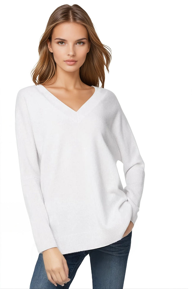 California Cashmere by Subtle Luxury Cashmere Double V-Neck Sweater / XS/S / White 100% Cashmere Reversible Easy V-Neck Sweater - Neutrals