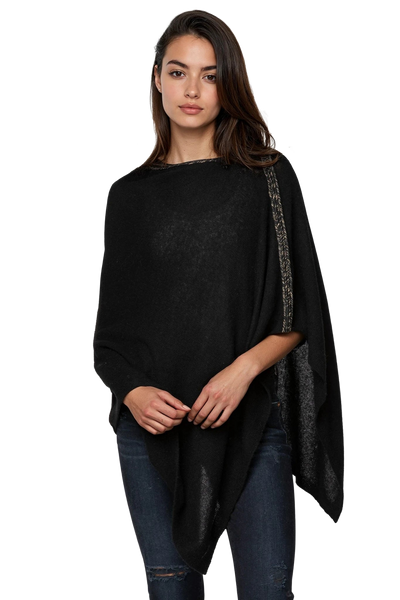 Be Golden 100% Cashmere Braided Trim Light Weight Poncho