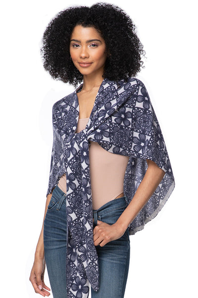 California Cashmere by Subtle Luxury Luxury Scarf Not your Nona's Crochet-Blue / One Size 100% Cashmere Printed Victoria Wrap Sweater