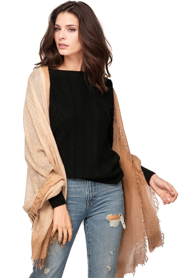 California Cashmere by Subtle Luxury Luxury Scarf Sand/Cream / One Size 100% Tissue Cashmere Half Moon Scarf